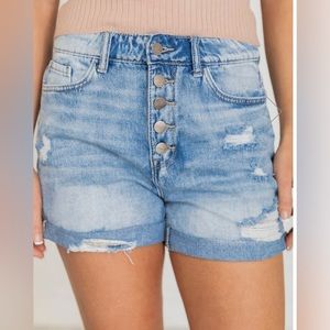 Pink Lily Denim Shorts Button Fly Cuffed Distressed Medium
